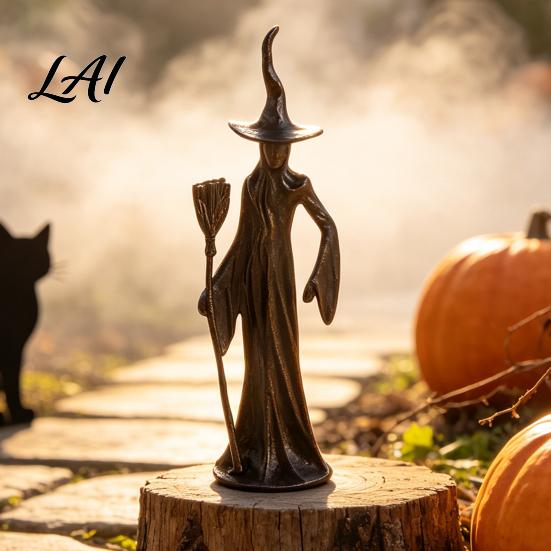 Black Cat Statue Abstract Witch Figurine Resin Statue Gothic Heavy Duty Crafts Ornament Halloween Tabletop Decor for Home Mantel Office Desk Retro