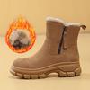 Genuine Leather Winter Shoes Women Snow Boots Warm Plush Flat Non-slip Fashion Brand Ladies Ankle Boots Thick Sole 4cm DX752