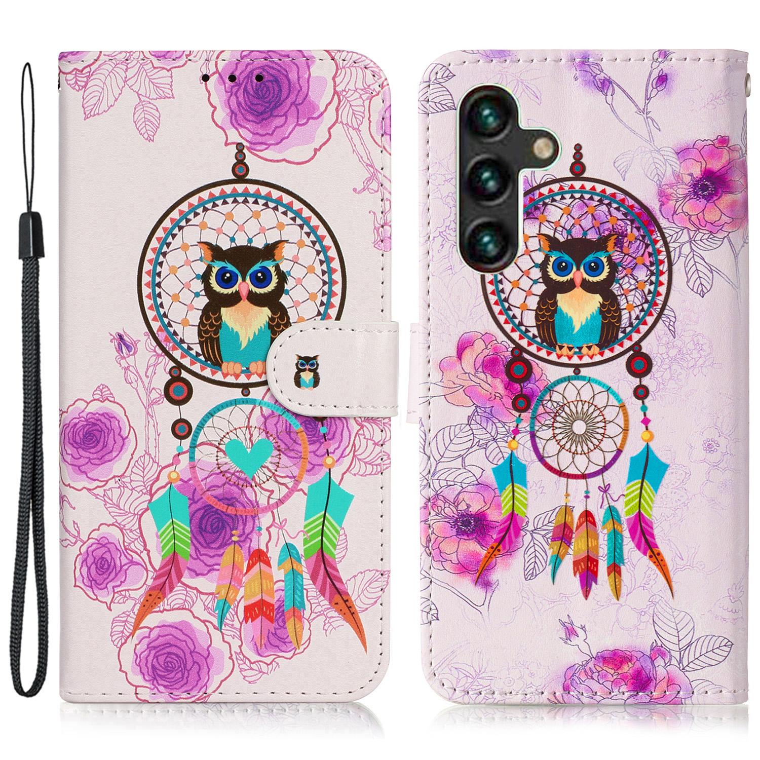 

For Samsung Galaxy A56 5G Case Pattern Leather Wallet Phone Cover with Card Holder Wind Chime Owl