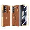 Card Bag PU Leather Integrated Case and Screen Protector Phone Case with Wrist Strap for Samsung Z Fold 7 6 5 4