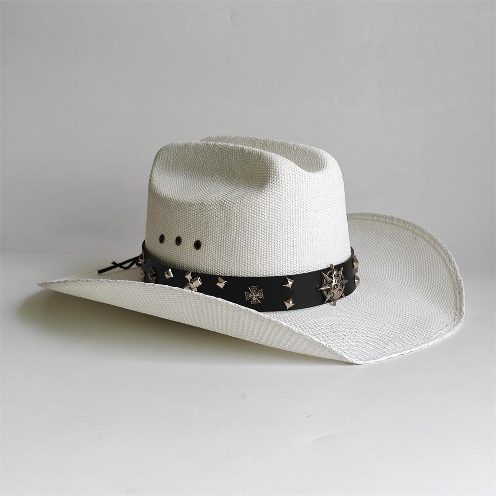 Hollow out European and American western cowboy straw hat men's and women's fashion sunshade straw hat outdoor knight cowboy hat
