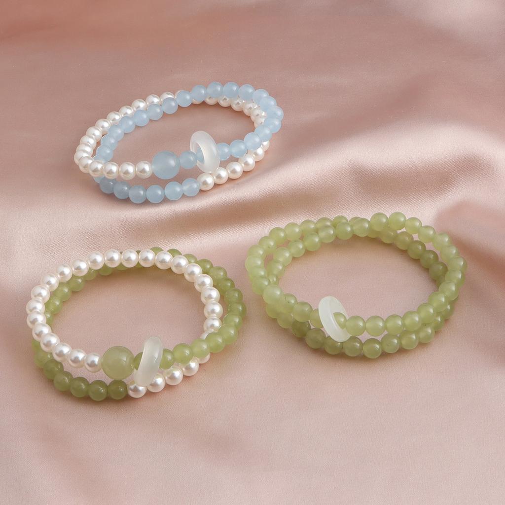 Armband Shijia Perle Topas Aquamarin Grüner Jade Laufender Ring Doppelkreis Kristallarmband Einfach, Klein und Frisch