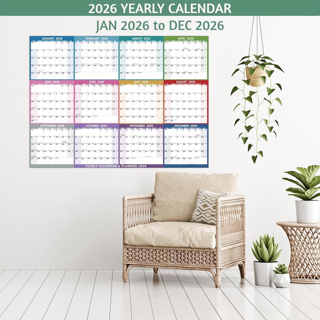 2026 Dry Erase Calendar – Large Yearly Wall Calendar 2026, 45.1'' X 33.7'', 2-Side Reversible Calendar 2026, Vertical/Horizontal, Jan 2026 – Dec