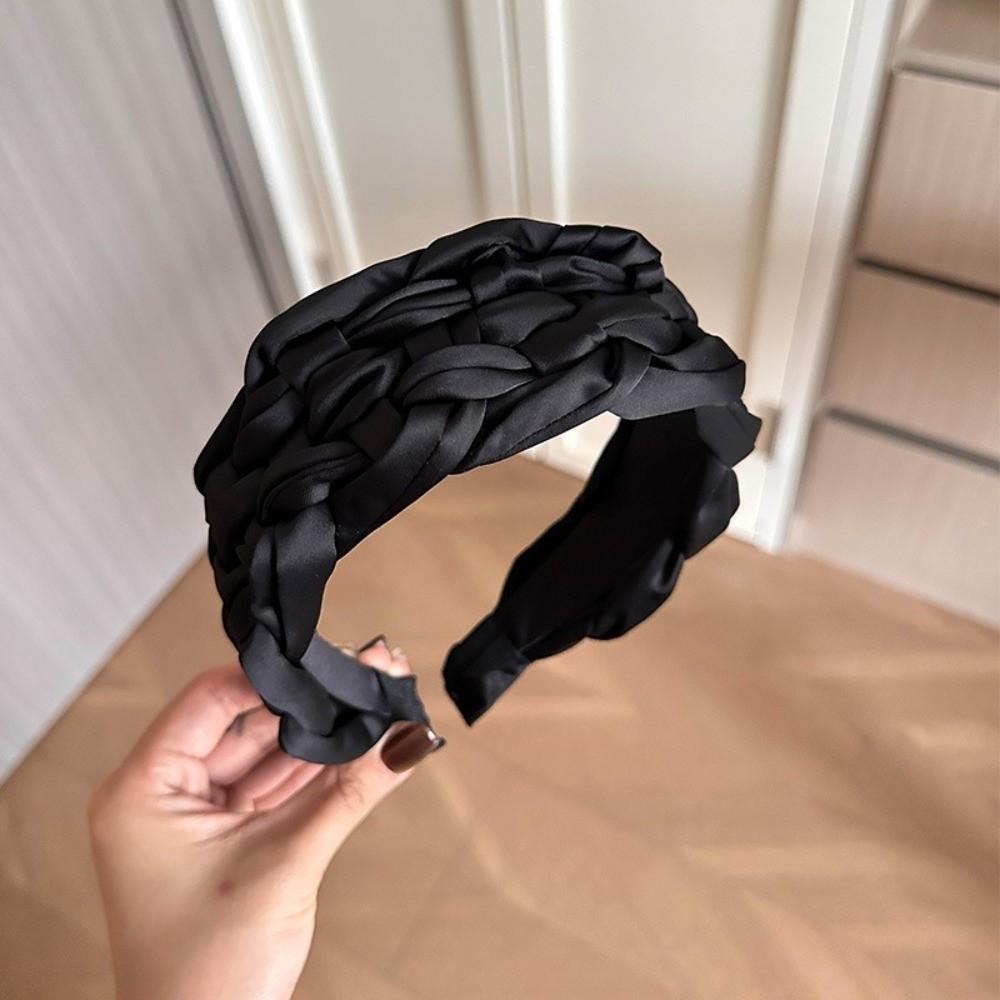 Wide Braided Hairband Satin Women Head Hoop Fashion Black Headband  Travel