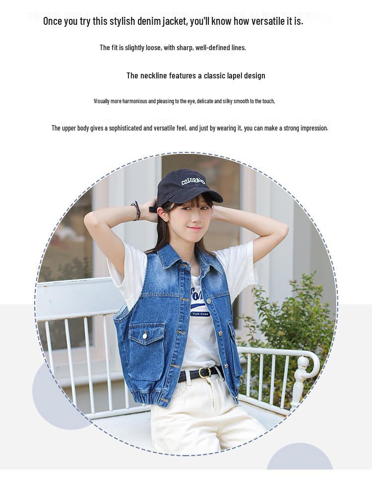 Trendy Korean-Style Blue Distressed Denim Vest for Women