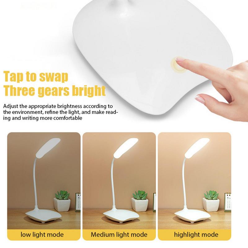 Lampa biurkowa LED z elastyczną szyjką gęsią, 3 tryby, przyjazna dla oczu lampa do nauki, mała lampa biurkowa, jasne światło nocne do niezbędnych rzeczy w akademiku