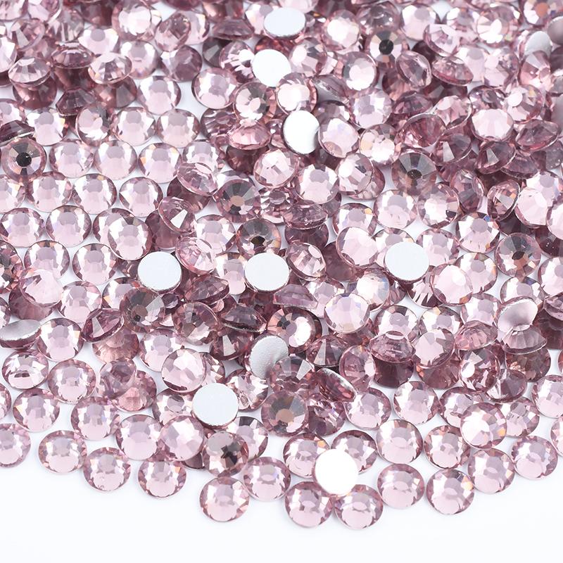 Glitter SS6 SS12 SS16 SS20 Light Rose Flat Back Crystal Stones Applique Non Hotfix Strass Glass Nail Rhinestone for DIY Craft
