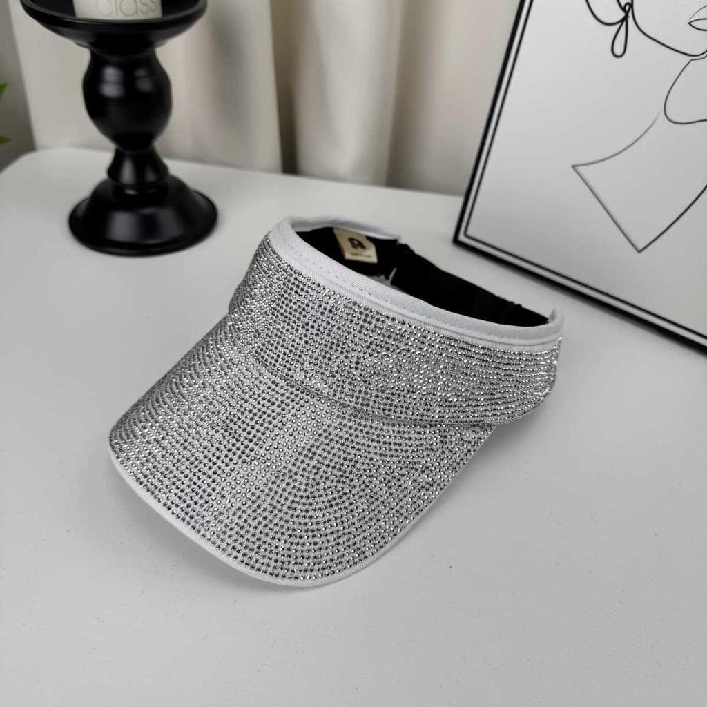 Women'S Full Diamond Hollow Top Hat Spring Summer Sun Protection Baseball Cap Rhinestone Encrusted Headband Shading Accessory