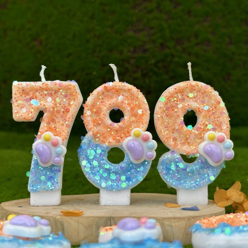 Sequin Cat & Dog Paw Digital Birthday Cake Candles for Party Decoration
