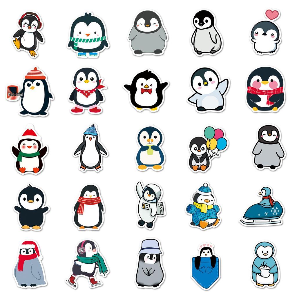 50 Cute Waterproof Cartoon Penguin Stickers for DIY Decoration, Journal, Water Bottle, and Suitcase