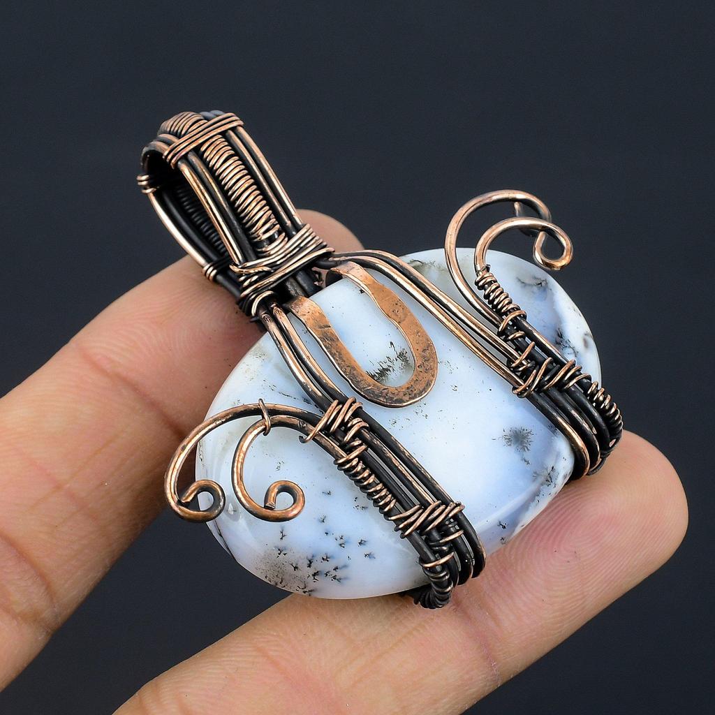 Dendrite Opal  999 Copper Wire Wrapped  Pendant, Handmade Gemstone Jewelry Pendant Gift For Birthday