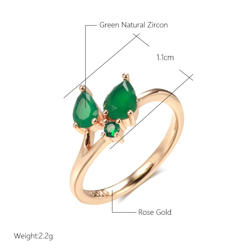 Kinel Green Leaf Zircon Rings For Women Rose Gold Color Daily Jewelry