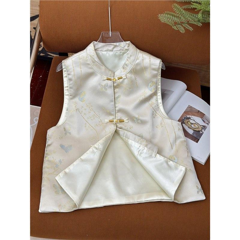Delicate brocade jacquard buckle vest women's fashion outer wear small man
