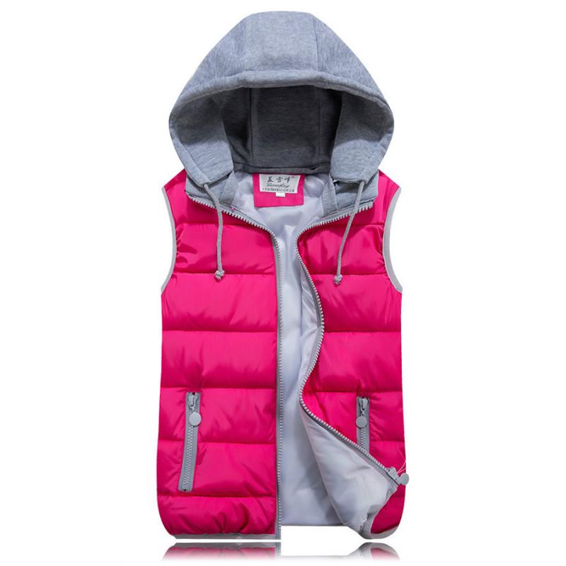 WoMale Jacket Down Cotton Cardigan Vest Large Size Hooded Fashion Solid Color Cotton Tops