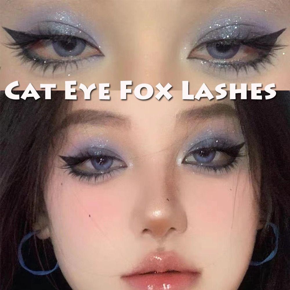 Fake Eyelashes Messy Natural Curled Cat Eye Fox Lashes False Eyelashes 3D Mink Transparent Stem