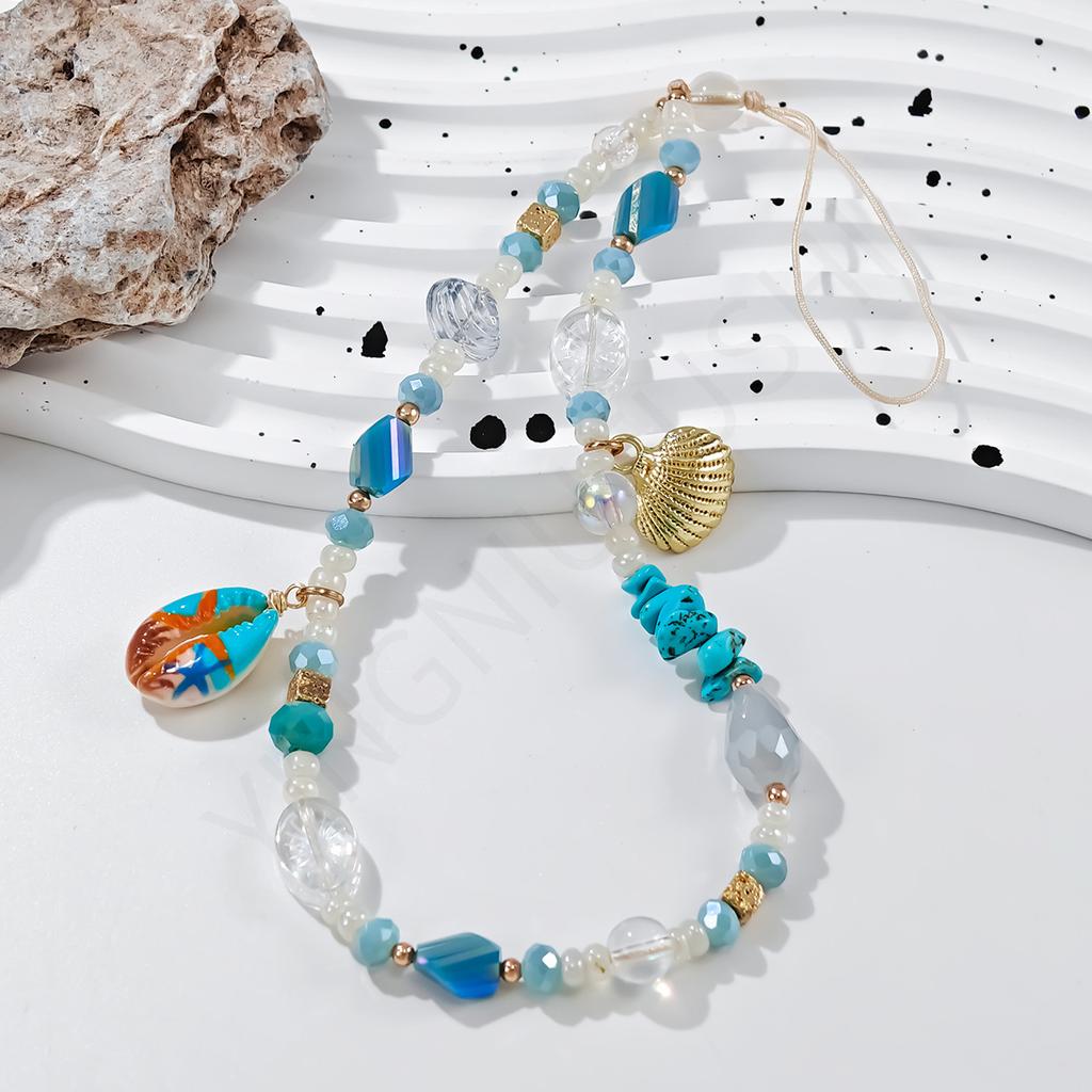 Summer Sea Salt Shell Mobile Phone Lanyard Handmade DIY Beaded Ccd Chain Small Fresh Camera Pendant Anti-lost Rope