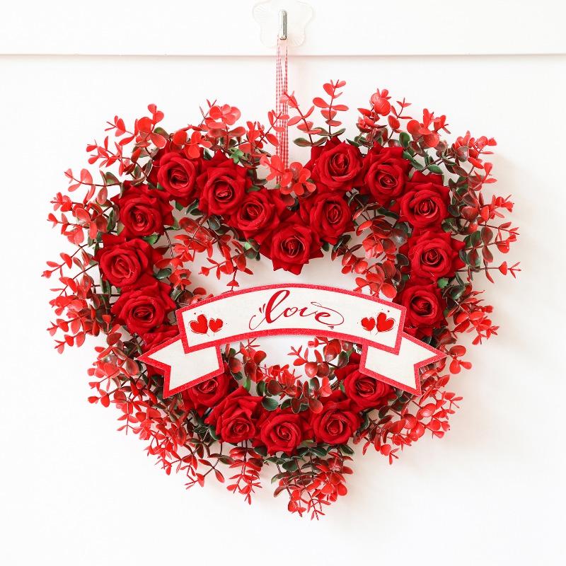 Heart-shaped Red Rose Wreath | Plastic and Paper Materials, Ideal for Valentine'S Day, Weddings, Bridal Showers, Birthdays