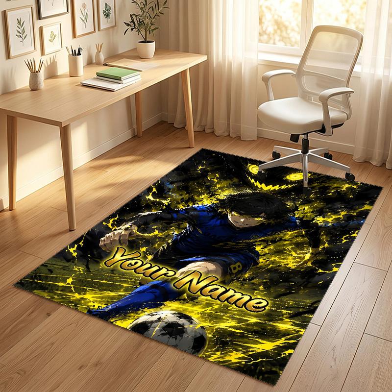 Personalized Crystal Velvet Carpet,Blue Lock Custom Printed Name, Plush Area Rug For Home Indoor Decor