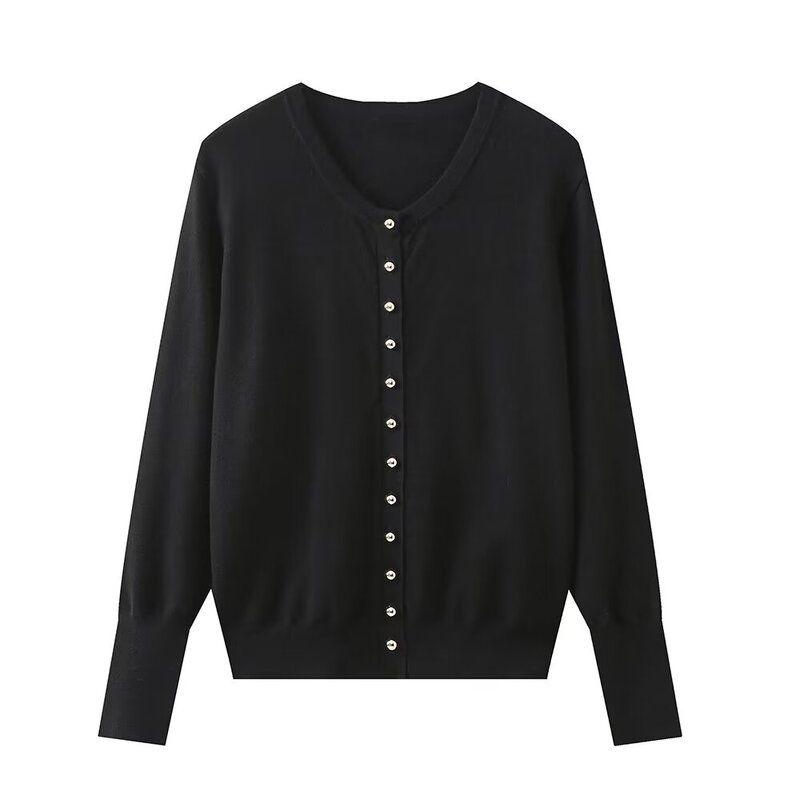 

Fashion Wind Spring Stylish Decorated Row Button Knitting Outwear Black M