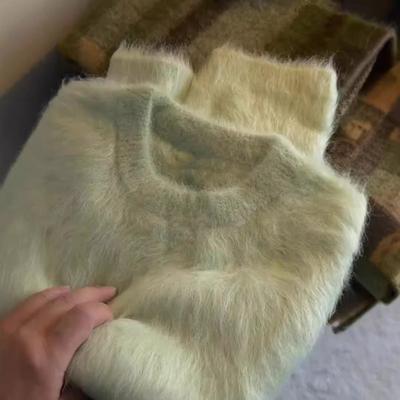 Lässiger Wind grüner Mohairpullover Damen Winter verdickt hochwertiges Gefühl super gutaussehend Nerzhaar Strickpullover