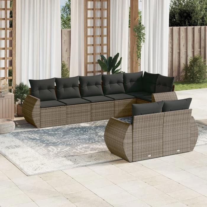 VidaXL Garden Lounge Set with Cushions 8 Pcs, Patio Sofas, Patio Furniture Set, Outdoor Furniture, Grey 3221619