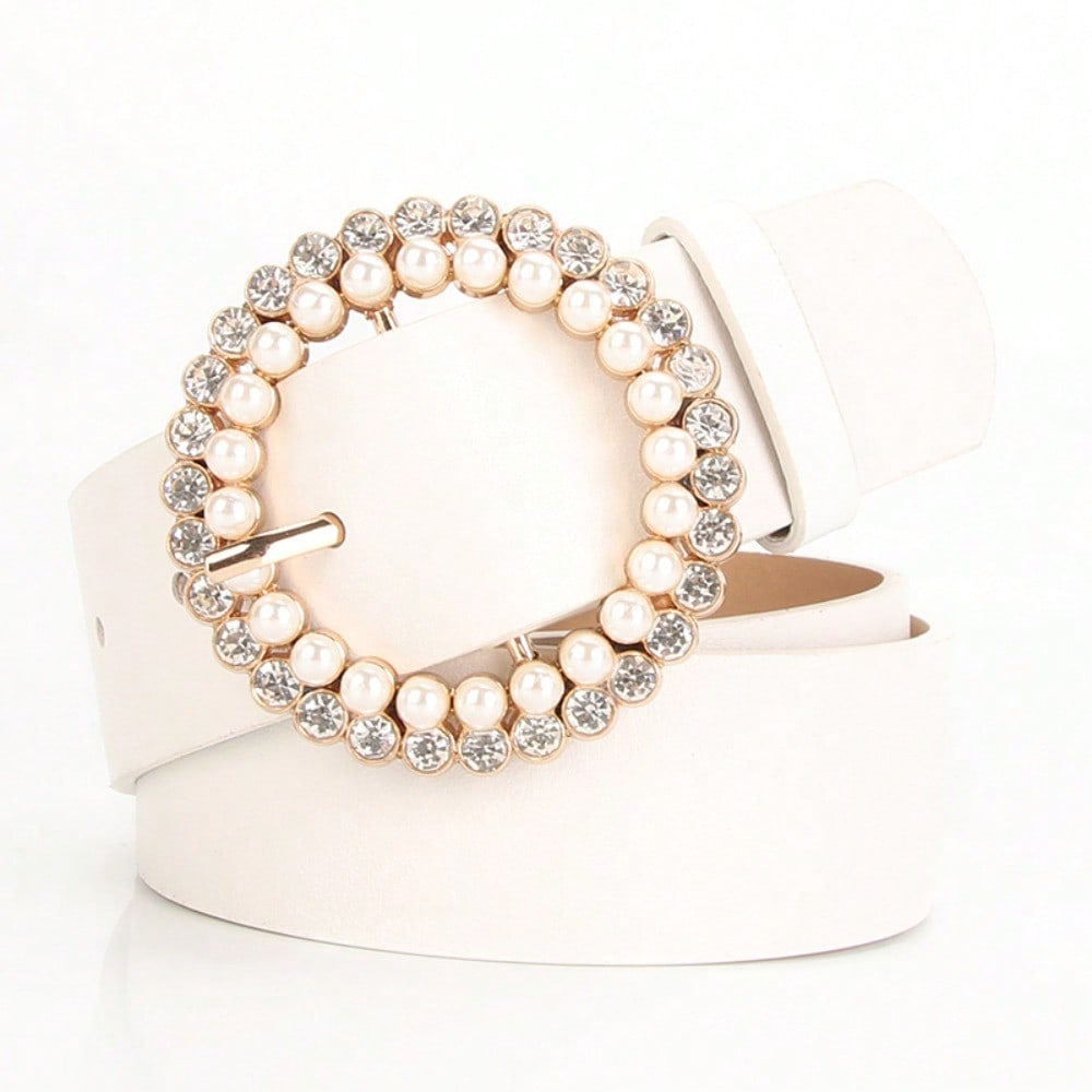 Women's Belt Buckle Fashionable Sweet Pearl Belt Paired with Dress Decoration Belt for Women