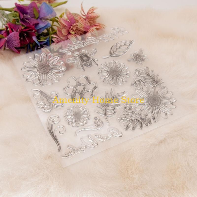 F26C Clear Stamp Seals Flowers Transparent Stamp Leaves Silicone Stamp for Cards Journal Scrapbooking Photo Decorations