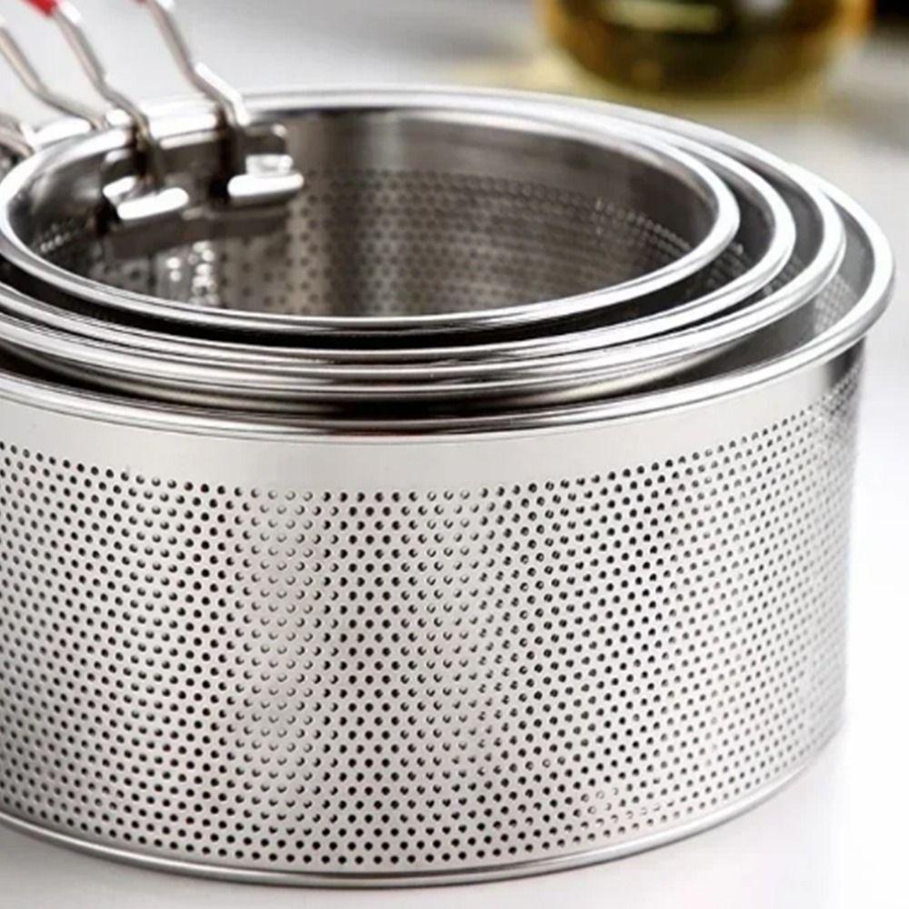Stainless Steel Fried Sieve Basket Mesh Design Easy Clean Deep Frying Basket Round Shape Non-Stick Cooking Basket Home Kitchen