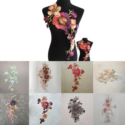 1 PC Ślubne Hree-wymiarowe Kwiaty Łatka Szycie Haft Koronkowy Kołnierz Tiul 3D Aplikacja Sukienka