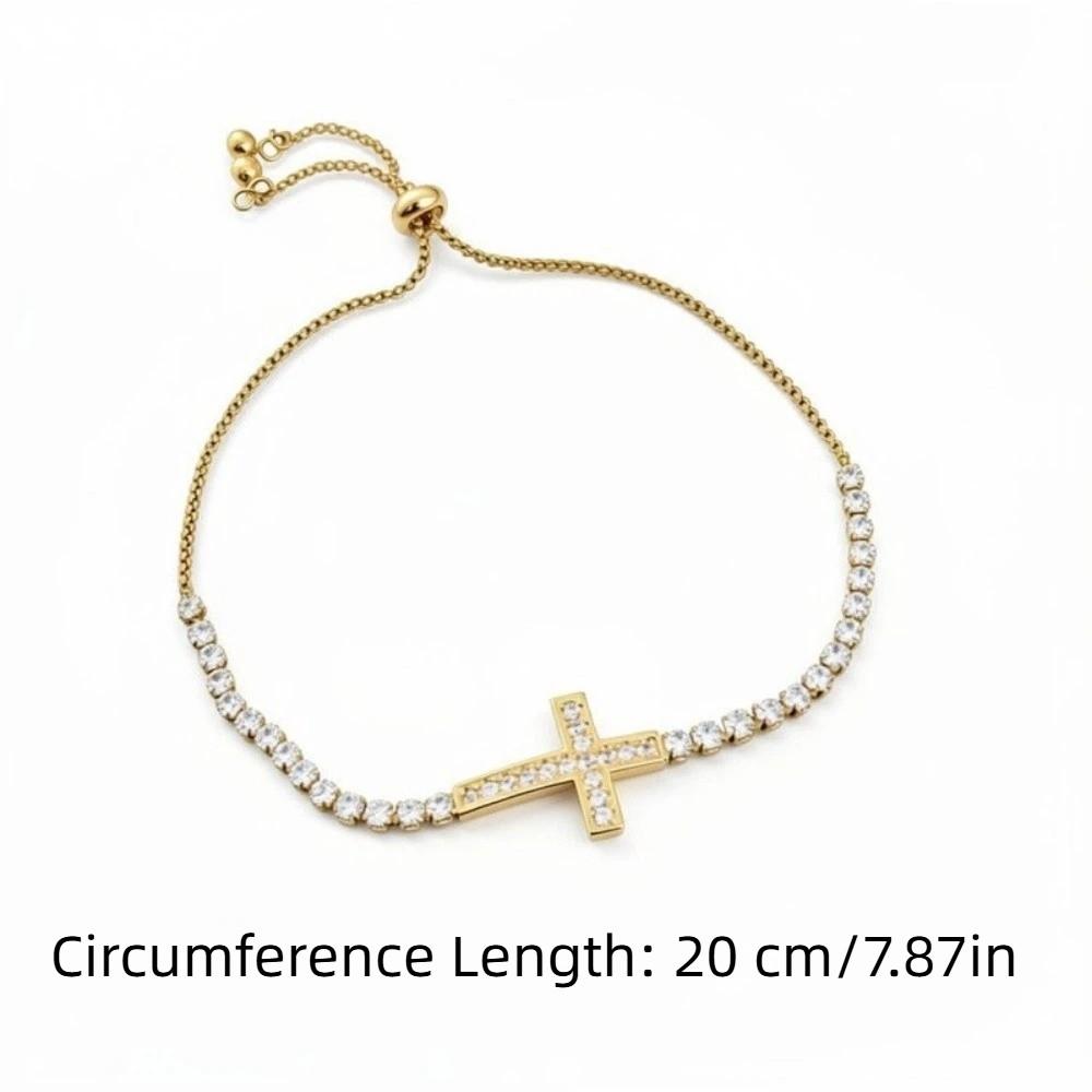 Light Luxury Cross Bracelet Adjustable Elegant Fine Bangle Girl Gift Zircon Paved Bracelet Gift