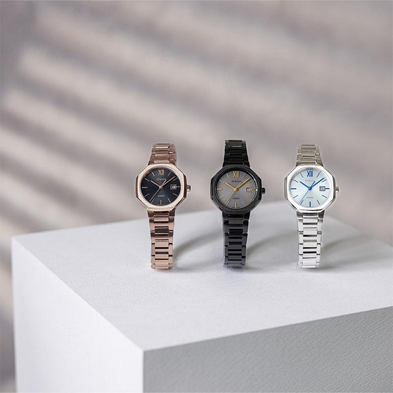 CASIO SHEEN 50 meters waterproof, solar Quartz, Steel Strap, , same style for men and women, gray dial SHS-4529BD-8AJF синий