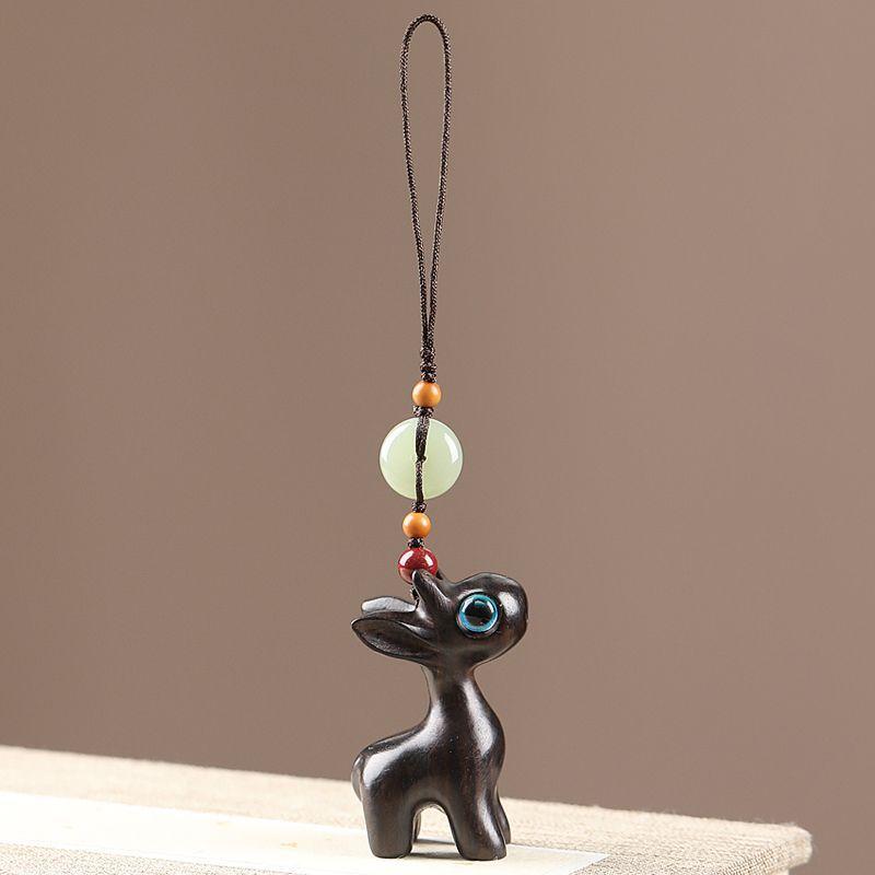 Sandalwood Deer Car Keychain, Pendant, Couple Phone Pendant, USB Disk Chain Hanger, Gift
