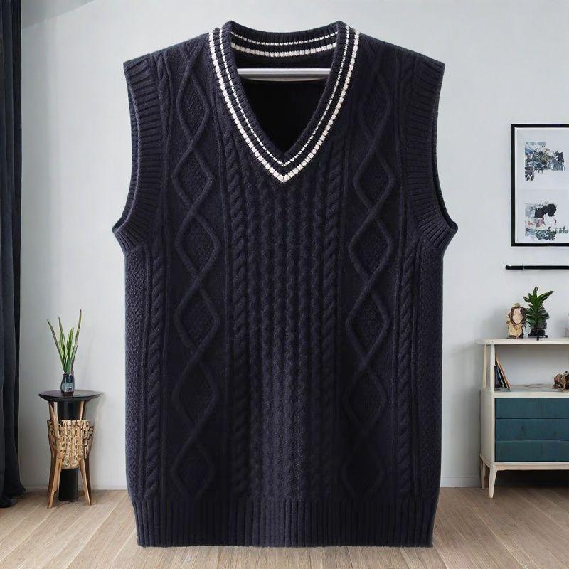 Spring Autumn Sweater Vest Men's V-neck Striped Knitted Sweater Vest Preppy Style School Uniforms