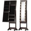 Freestanding Jewelry Armoire with Mirror, Multi-Storage, LED Lighting, Dark Brown