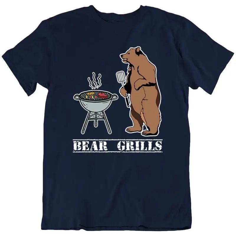 Bbq Bear Grills Survivor Grylls Barbecue Cooking Funny T Shirt New S разноцветный