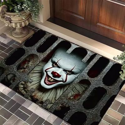 Halloween Thrilling Horror Scary Clown Face 3D Illusion Door Mat Non-slip Waterproof Durable Entrance Party Home Decor Door Mat