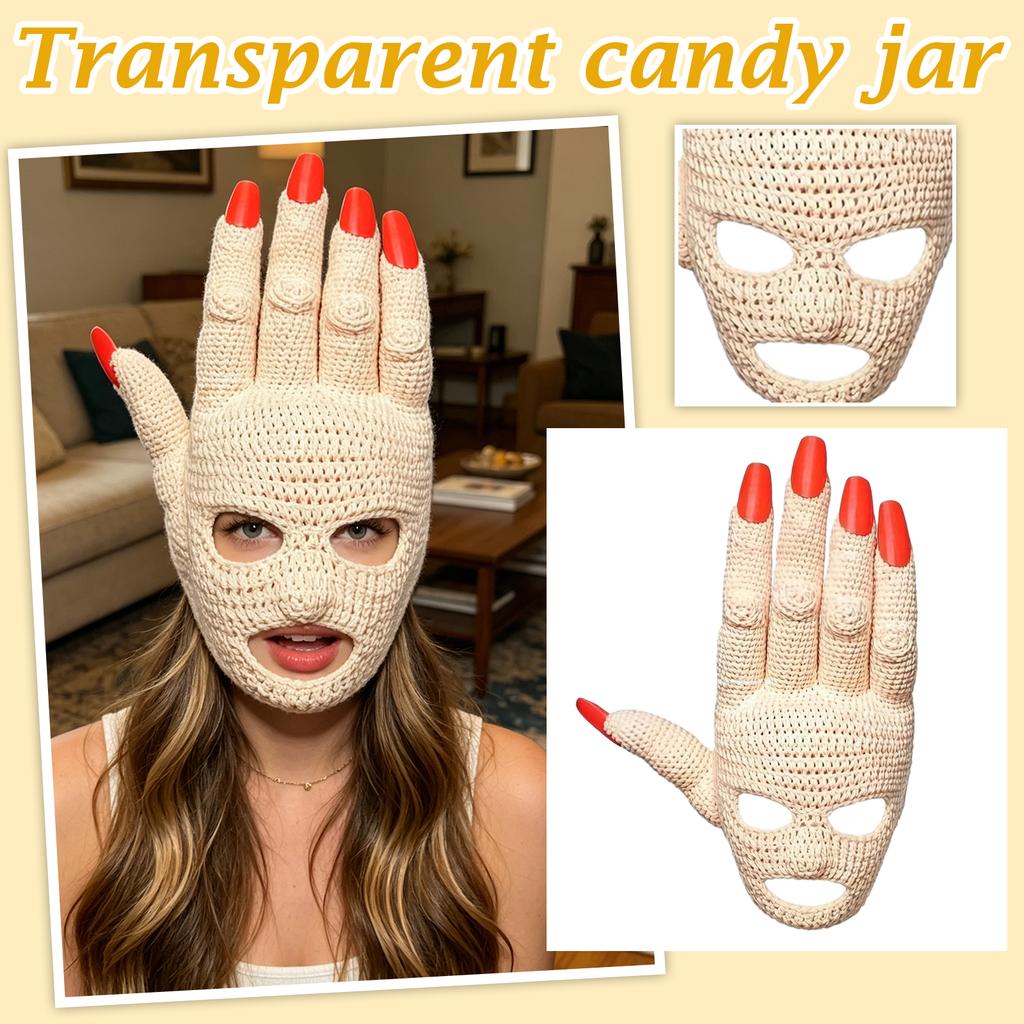 Crochet Hand Shaped Face Mask with Long Fingertips and Openings for Eyes and Mouth for Costume Party Role Play Accessory