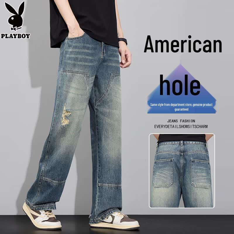 PLAYBOY Men s Distressed Loose Straight Wide-Leg Jeans 34