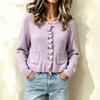 Women's Casual Knit Cardigan with Ruffle Trim and Single-Breasted Button Closure for Daily Wear