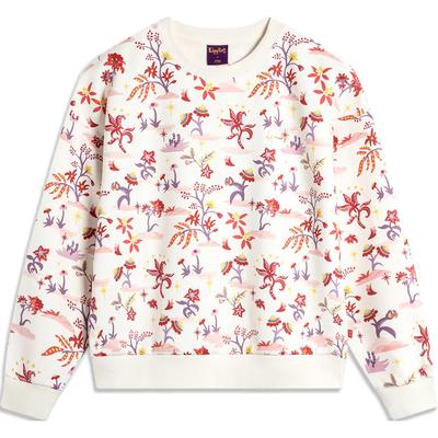 Li Ning Daily Prosperity Series Comfortable Casual Loose Round Neck Pullover Sweatshirt Women Sweatshirt Off-White AWDU034-8