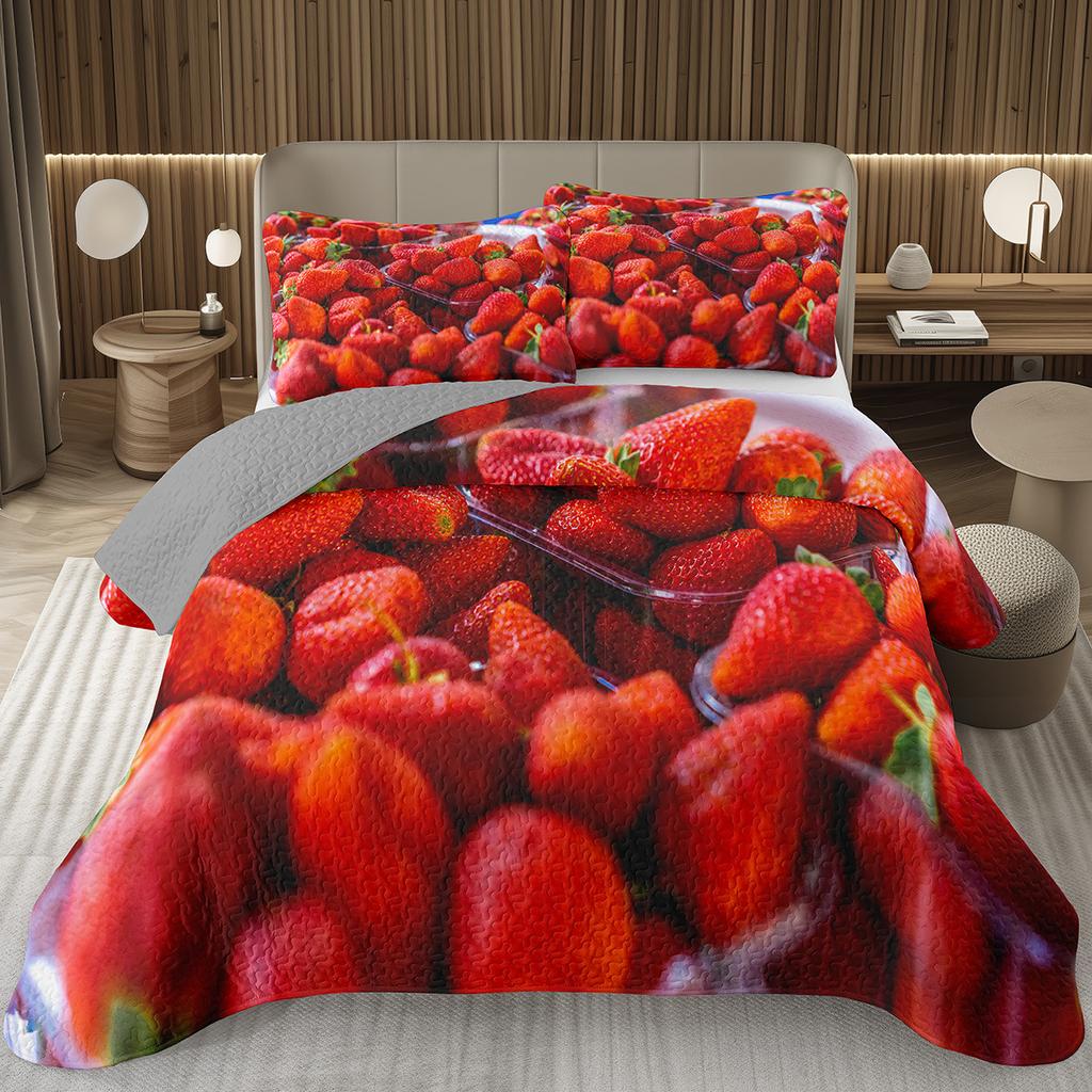 Strawberry Bedspread Kawaii Fruit Coverlet Twin King Size Cute Strawberries Quilt Set For Kids Girls Teens Adult Bedroom Decor