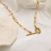 Personalized Kink T-Buckle Oval Titanium Steel Necklace Women'S Versatile 18K Gold Niche Simple Cross Chain