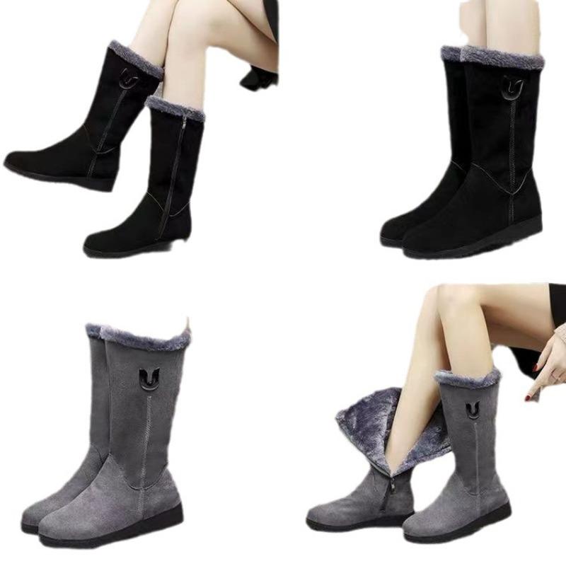 Winter versatile snow boots women's shoes velvet thickened medium tube Martin boots wedge heel non-slip warm side zipper cotton boots