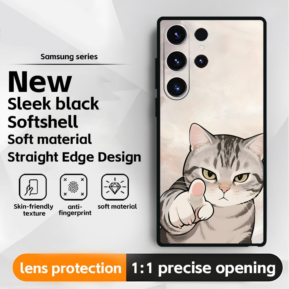 Cute cartoon cat  Phone Case For Samsung Galaxy S26 S25 S24 S23 S22 S21 Plus Ultra Note20 Soft Black