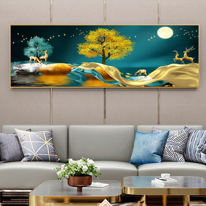 Altın servet ağacı geyik tuval boyama İskandinav posterler ve baskılar ev dekor duvar sanatı resimleri oturma odası yatak odası için hiçbir çerçeve