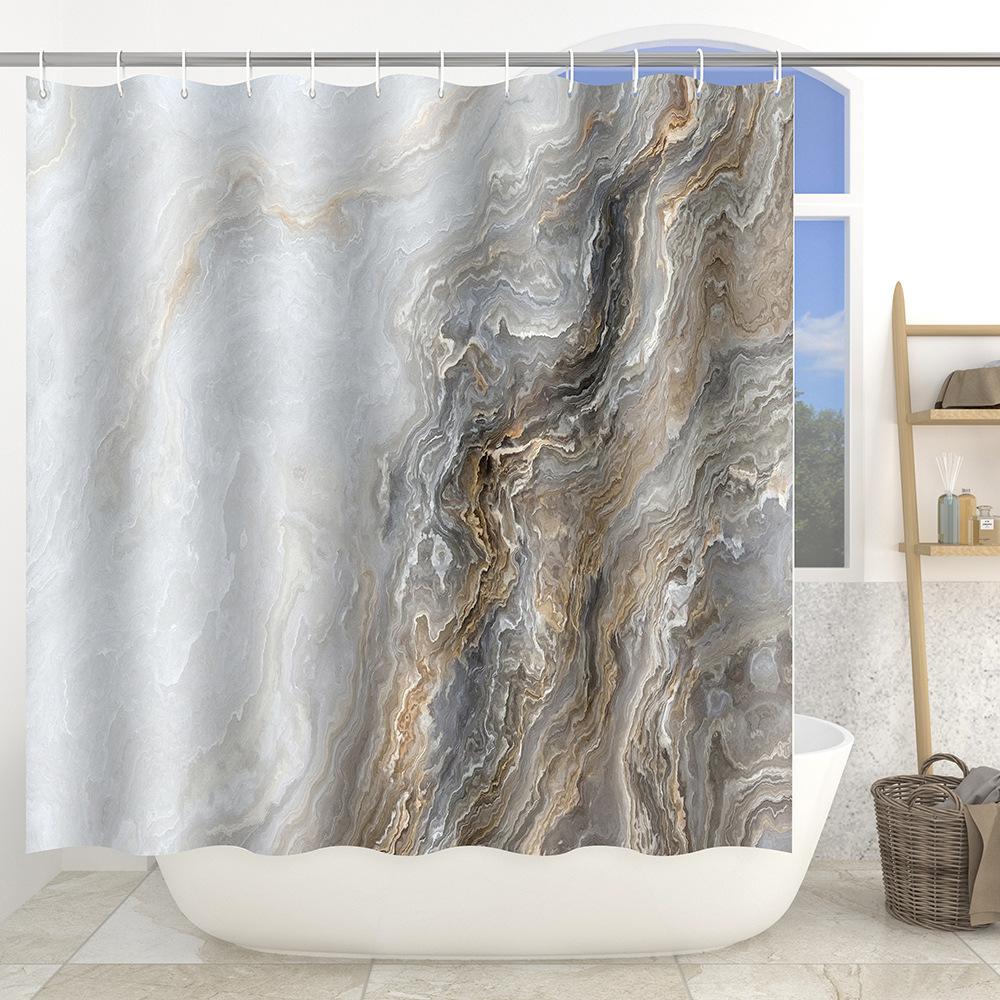 Marble Texture Printing Bathroom Non-Slip Floor Mat Shower Curtain Combination Carpet European And American Style
