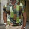Trendy geometric pattern short-sleeve polo shirt, great for casual daily wear.
