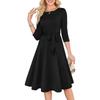 Neues einfarbiges Cocktailkleid für Damen mit 3/4-Ärmeln, Vintage, Rundhalsausschnitt, Elegantes Party- oder Hochzeitsgastkleid