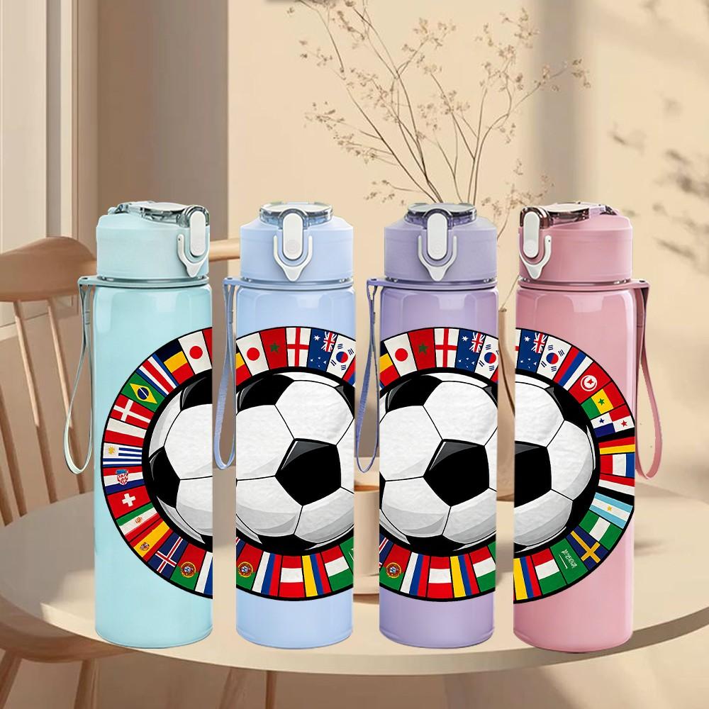 1PC Colorful Soccer Ball Pattern 750ml Color Plastic Sports Water Bottle Leakproof Flip Straw Lid Suitable for Sports Office Home Use
