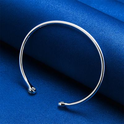 925 Sterling Silver Simple Smooth Thin Ring Open Bangle Women's Fashion Accessory Wedding Party